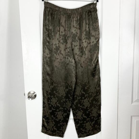 nwot CP SHADES Pants M Satin Floral Jacquard Brocade Olive-Green Wide Leg Pocket